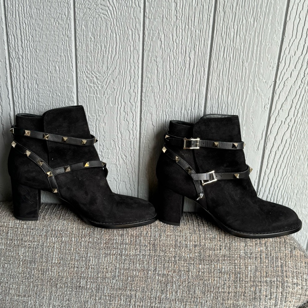 Valentino Garavani Black Suede Studded Ankle Boots